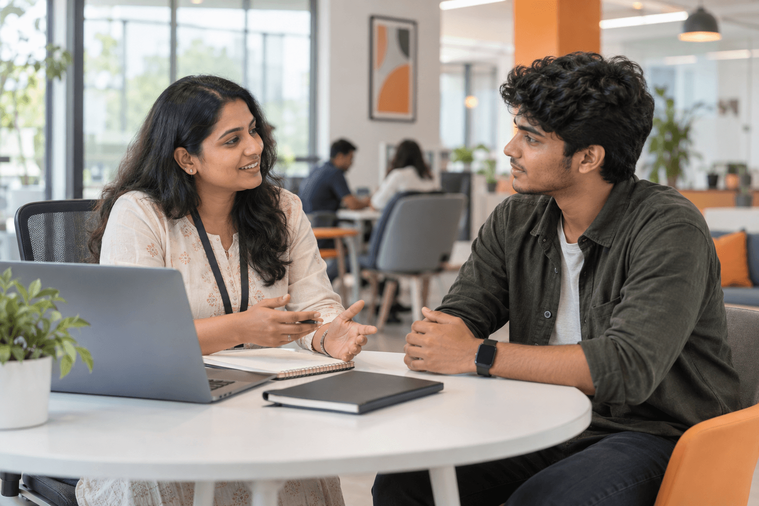 Student discussing career goals with an education counsellor