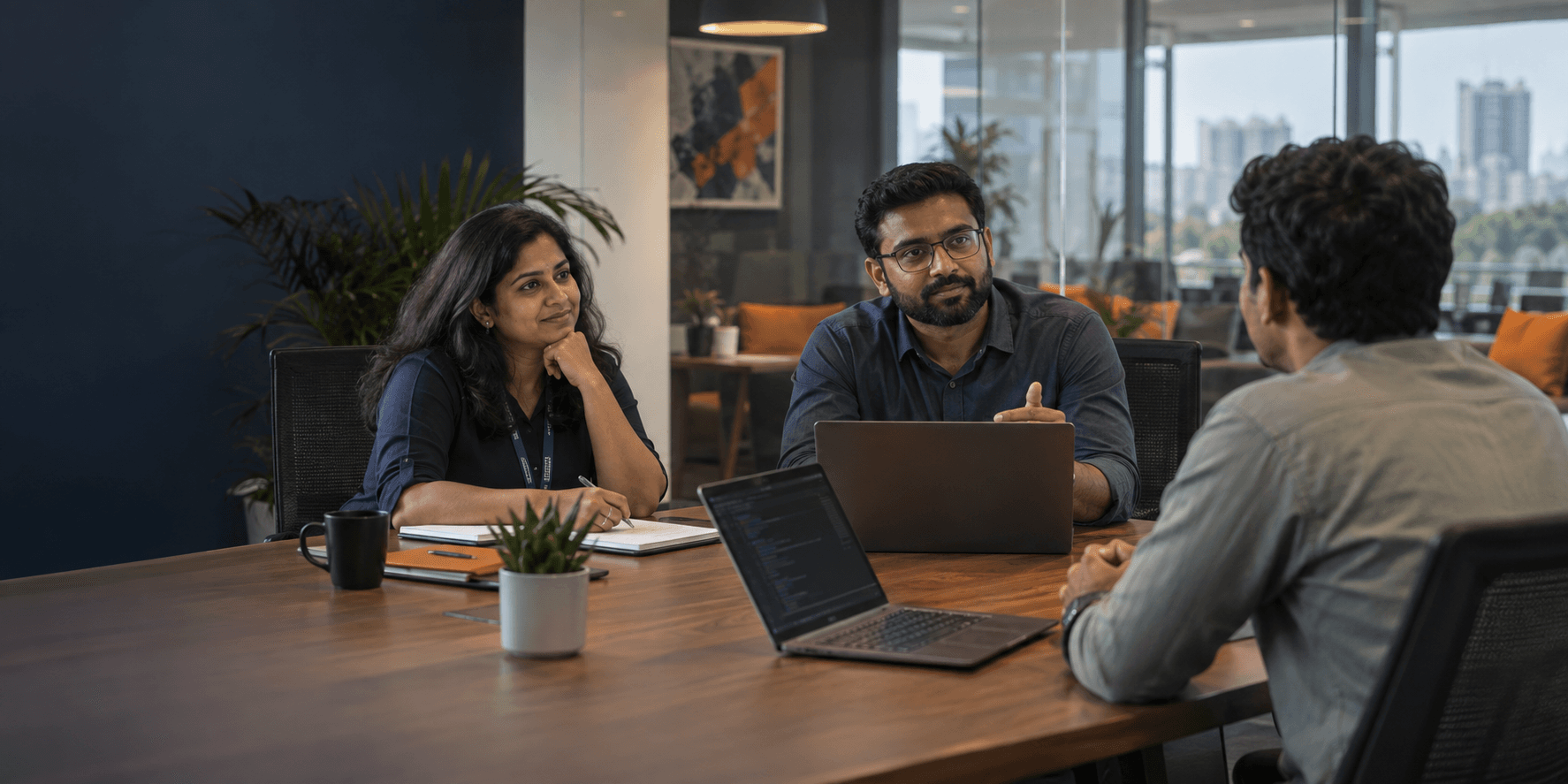 Hiring managers evaluating a software developer during a professional interview